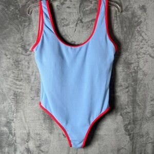 Cupshe Light Blue Swimsuit with Vibrant Red Accents